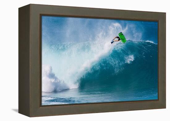 Bodyboarding at Banzai Pipeline, North Shore, Oahu, Hawaii-Mark A Johnson-Framed Premier Image Canvas