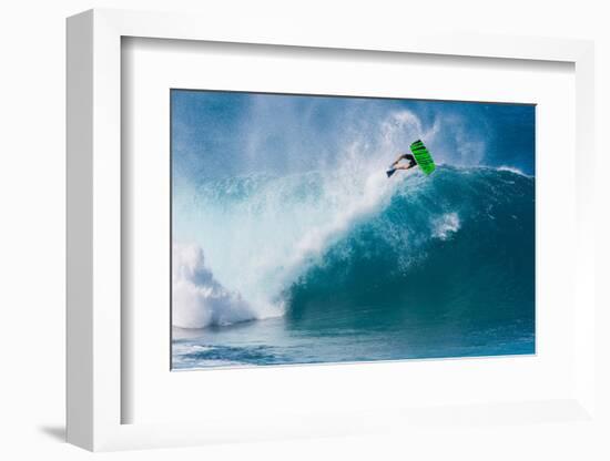 Bodyboarding at Banzai Pipeline, North Shore, Oahu, Hawaii-Mark A Johnson-Framed Photographic Print