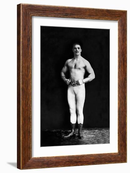 Bodybuilder in Leotard and Boots-null-Framed Art Print