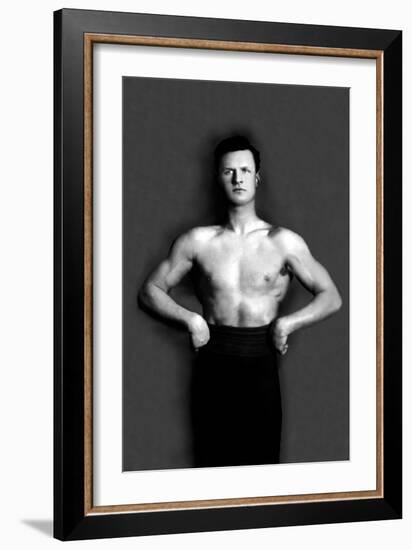 Bodybuilder in Pants with Bared Torso-null-Framed Premium Giclee Print