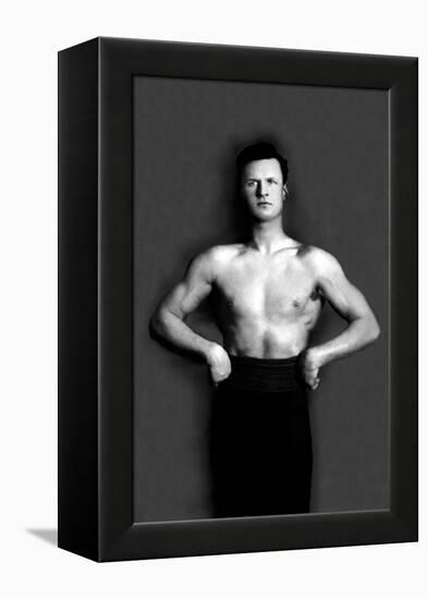 Bodybuilder in Pants with Bared Torso-null-Framed Stretched Canvas