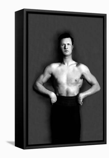 Bodybuilder in Pants with Bared Torso-null-Framed Stretched Canvas