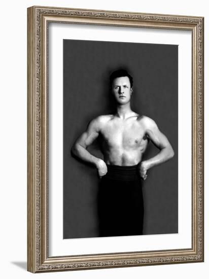 Bodybuilder in Pants with Bared Torso-null-Framed Art Print