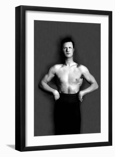 Bodybuilder in Pants with Bared Torso-null-Framed Art Print