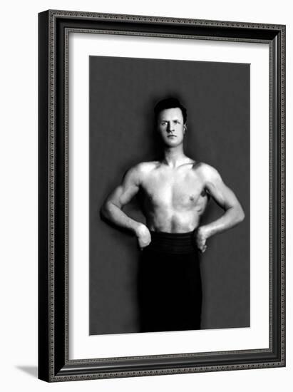 Bodybuilder in Pants with Bared Torso-null-Framed Art Print