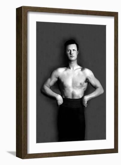 Bodybuilder in Pants with Bared Torso-null-Framed Premium Giclee Print