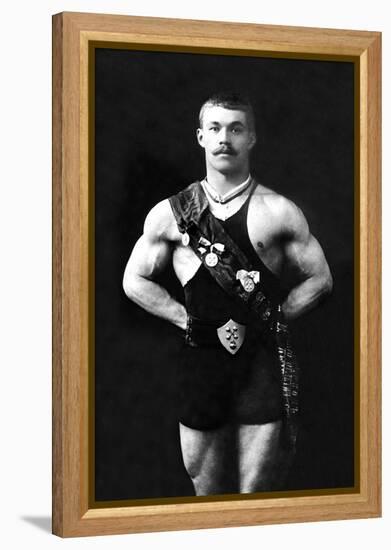 Bodybuilder in Sash-null-Framed Stretched Canvas