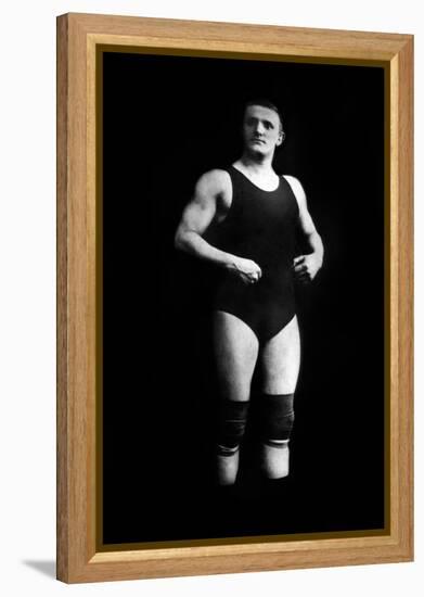 Bodybuilder in Wrestling Outfit and Knee Pads-null-Framed Stretched Canvas