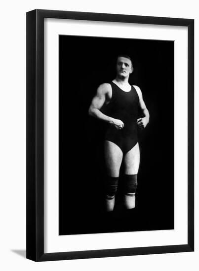 Bodybuilder in Wrestling Outfit and Knee Pads-null-Framed Art Print