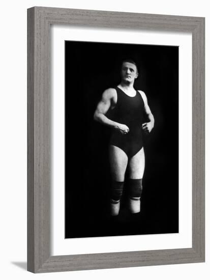 Bodybuilder in Wrestling Outfit and Knee Pads-null-Framed Art Print