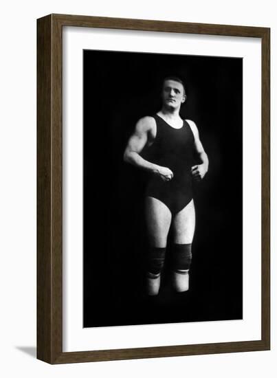 Bodybuilder in Wrestling Outfit and Knee Pads-null-Framed Art Print