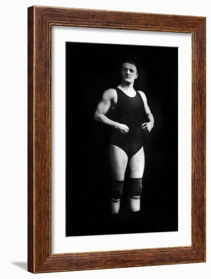 Bodybuilder in Wrestling Outfit and Knee Pads-null-Framed Art Print