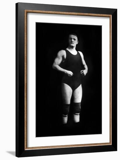 Bodybuilder in Wrestling Outfit and Knee Pads-null-Framed Art Print