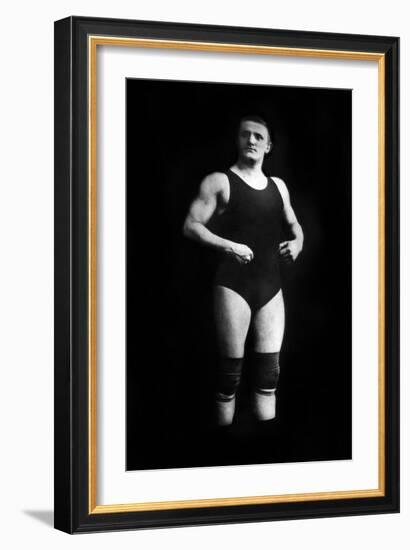 Bodybuilder in Wrestling Outfit and Knee Pads-null-Framed Art Print