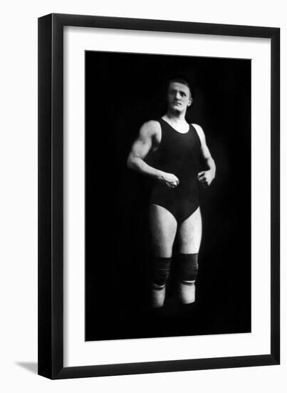 Bodybuilder in Wrestling Outfit and Knee Pads-null-Framed Premium Giclee Print