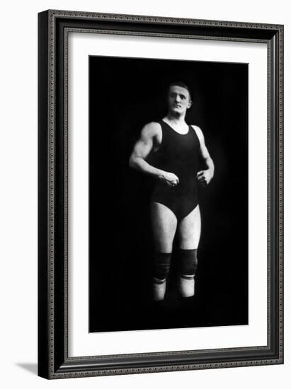 Bodybuilder in Wrestling Outfit and Knee Pads-null-Framed Premium Giclee Print