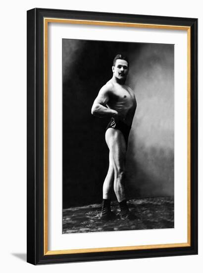 Bodybuilder's Shadowed Front and Right Profile-null-Framed Premium Giclee Print