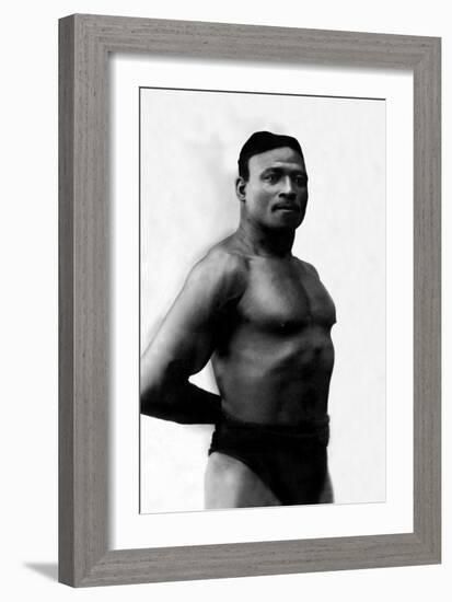 Bodybuilder's Shadowed Torso-null-Framed Art Print