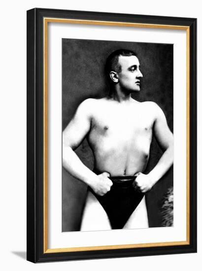 Bodybuilder with Thumbs Tucked in Belt-null-Framed Art Print