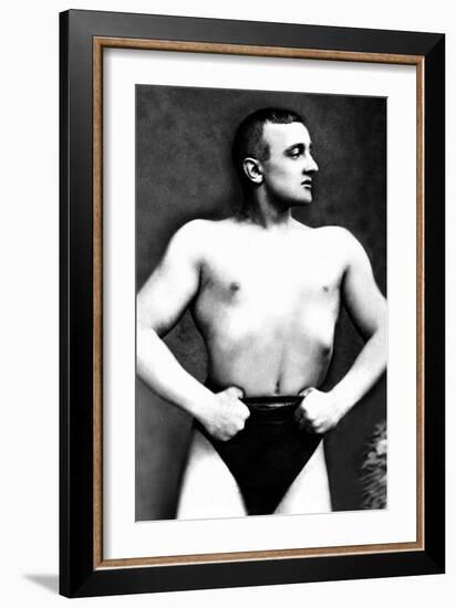 Bodybuilder with Thumbs Tucked in Belt-null-Framed Art Print