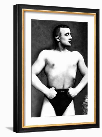 Bodybuilder with Thumbs Tucked in Belt-null-Framed Art Print