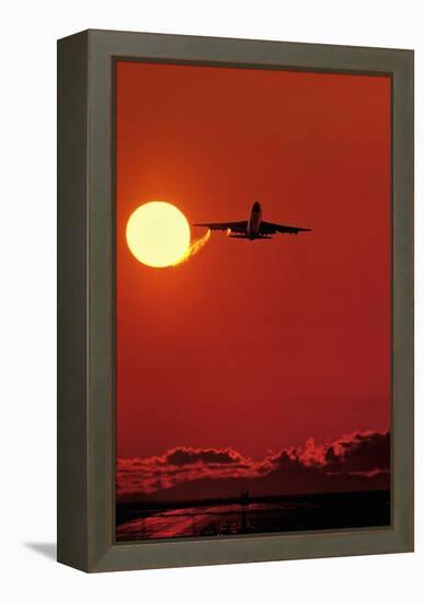 Boeing 747 Taking Off At Sunset-David Nunuk-Framed Premier Image Canvas