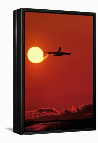 Boeing 747 Taking Off At Sunset-David Nunuk-Framed Premier Image Canvas