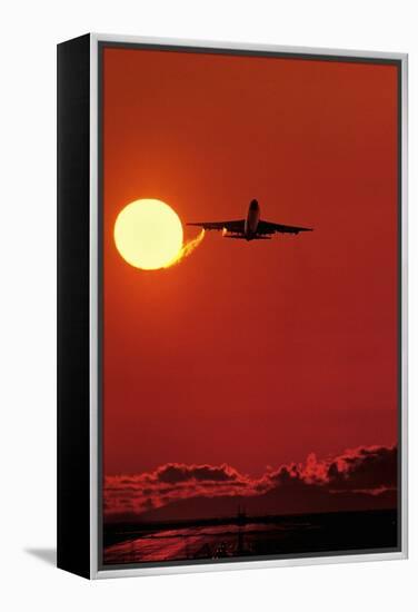 Boeing 747 Taking Off At Sunset-David Nunuk-Framed Premier Image Canvas