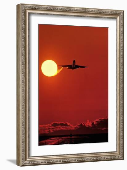 Boeing 747 Taking Off At Sunset-David Nunuk-Framed Photographic Print