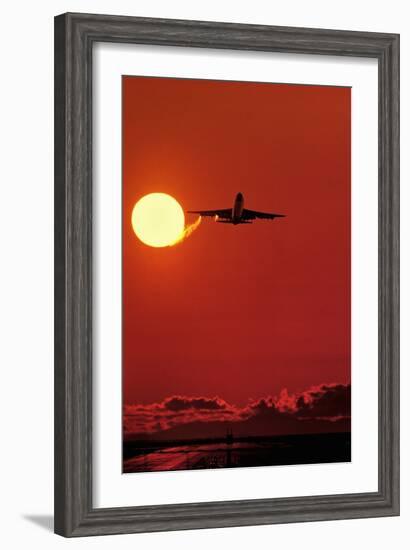 Boeing 747 Taking Off At Sunset-David Nunuk-Framed Photographic Print