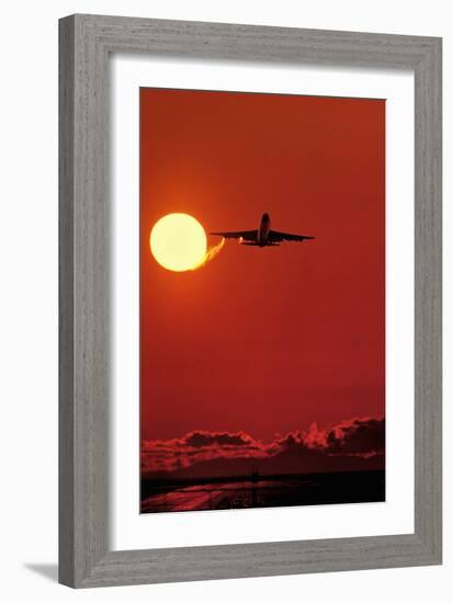 Boeing 747 Taking Off At Sunset-David Nunuk-Framed Photographic Print