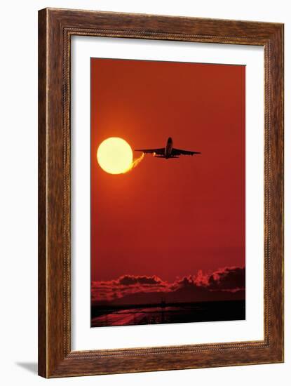 Boeing 747 Taking Off At Sunset-David Nunuk-Framed Photographic Print