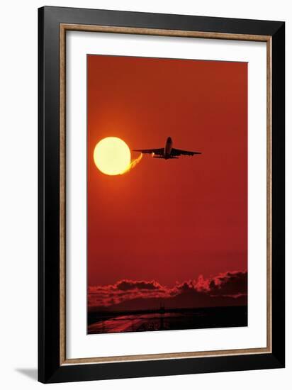 Boeing 747 Taking Off At Sunset-David Nunuk-Framed Photographic Print