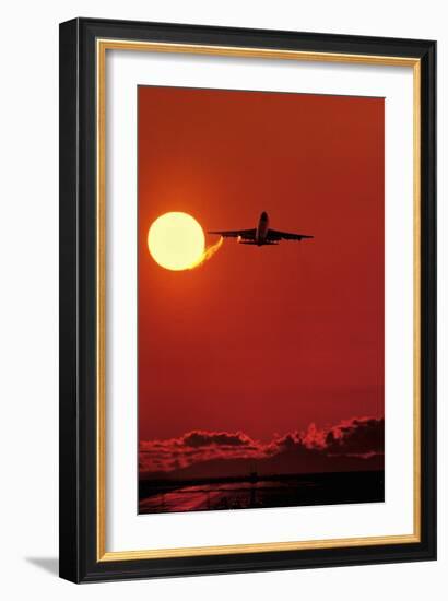 Boeing 747 Taking Off At Sunset-David Nunuk-Framed Photographic Print