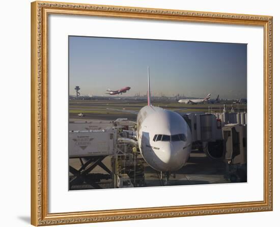 Boeing 777-300 ER Jet Airliner of Emirates Airline at Gate, Sydney Airport, Australia-Nick Servian-Framed Photographic Print