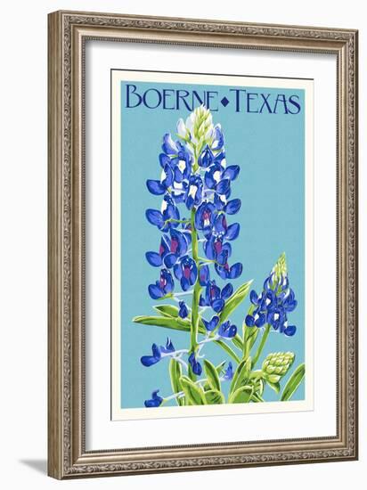 Boerne, Texas - Bluebonnet - Letterpress-Lantern Press-Framed Art Print