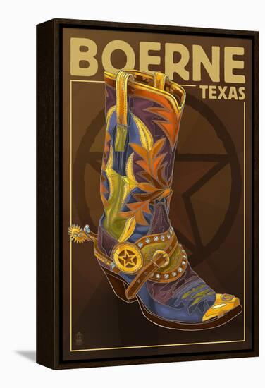 Boerne, Texas - Boot and Star-Lantern Press-Framed Stretched Canvas