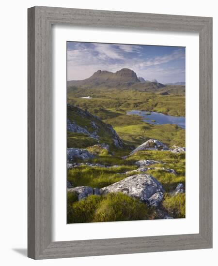 Bog Wetlands with Suilven Mountain at Dawn, Assynt Mountains, Highland, Scotland, UK, June-Joe Cornish-Framed Photographic Print