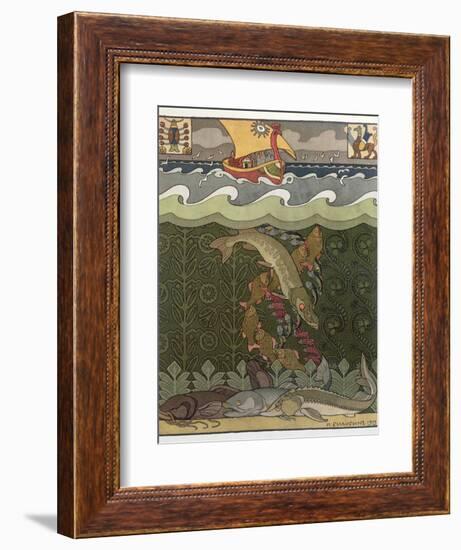 Bogatyr Volga Transforms himself into a Pike, illustration for the Russian Fairy Story, 'The Volga'-Ivan Bilibine-Framed Giclee Print