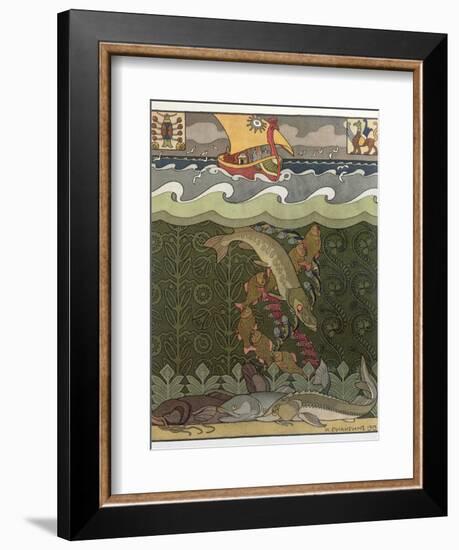 Bogatyr Volga Transforms himself into a Pike, illustration for the Russian Fairy Story, 'The Volga'-Ivan Bilibine-Framed Giclee Print