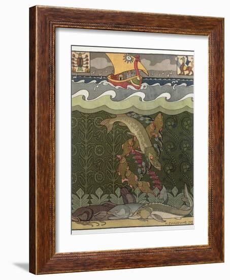 Bogatyr Volga Transforms himself into a Pike, illustration for the Russian Fairy Story, 'The Volga'-Ivan Bilibine-Framed Giclee Print