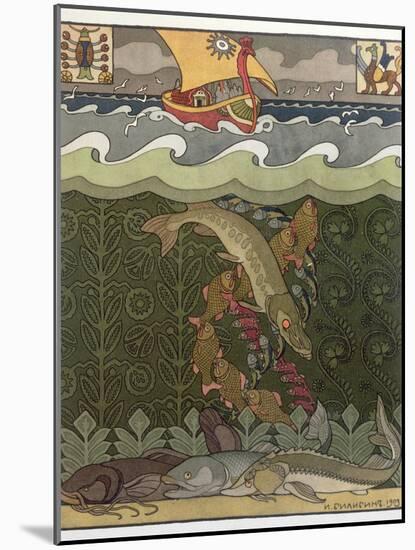 Bogatyr Volga Transforms himself into a Pike, illustration for the Russian Fairy Story, 'The Volga'-Ivan Bilibine-Mounted Giclee Print