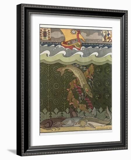 Bogatyr Volga Transforms himself into a Pike, illustration for the Russian Fairy Story, 'The Volga'-Ivan Bilibine-Framed Giclee Print