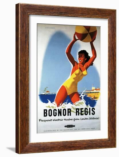 Bognor Regis, England - British Railways Girl and Beachball Poster-Lantern Press-Framed Art Print