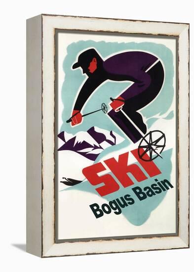 Bogus Basin, Idaho - Retro Skier-Lantern Press-Framed Stretched Canvas