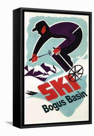 Bogus Basin, Idaho - Retro Skier-Lantern Press-Framed Stretched Canvas