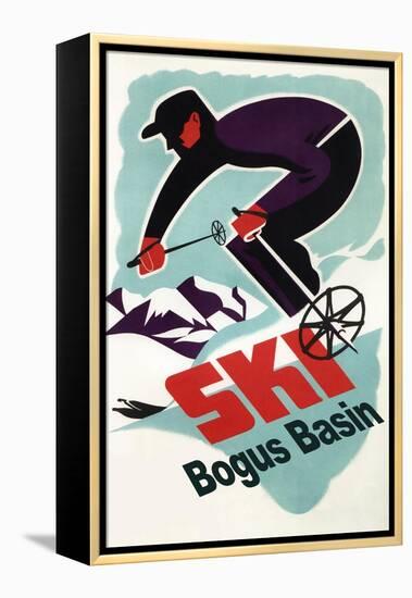 Bogus Basin, Idaho - Retro Skier-Lantern Press-Framed Stretched Canvas