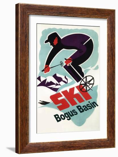 Bogus Basin, Idaho - Retro Skier-Lantern Press-Framed Art Print