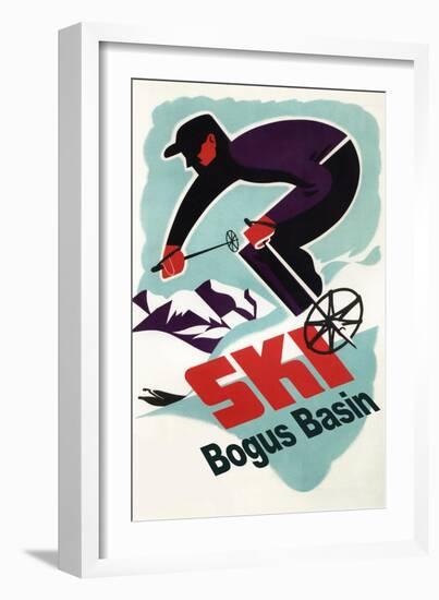 Bogus Basin, Idaho - Retro Skier-Lantern Press-Framed Art Print