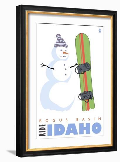 Bogus Basin, Idaho, Snowman with Snowboard-Lantern Press-Framed Art Print